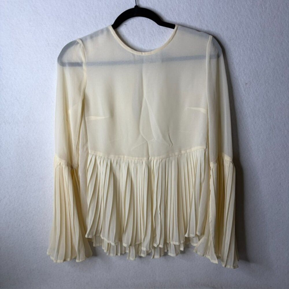 ASOS ivory pleated peplum bell sleeve pleated sheer blouse, gently used size 2